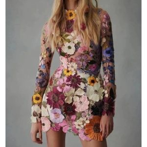 COPY - Three-dimensional flower wrap hip sexy dress (Small)